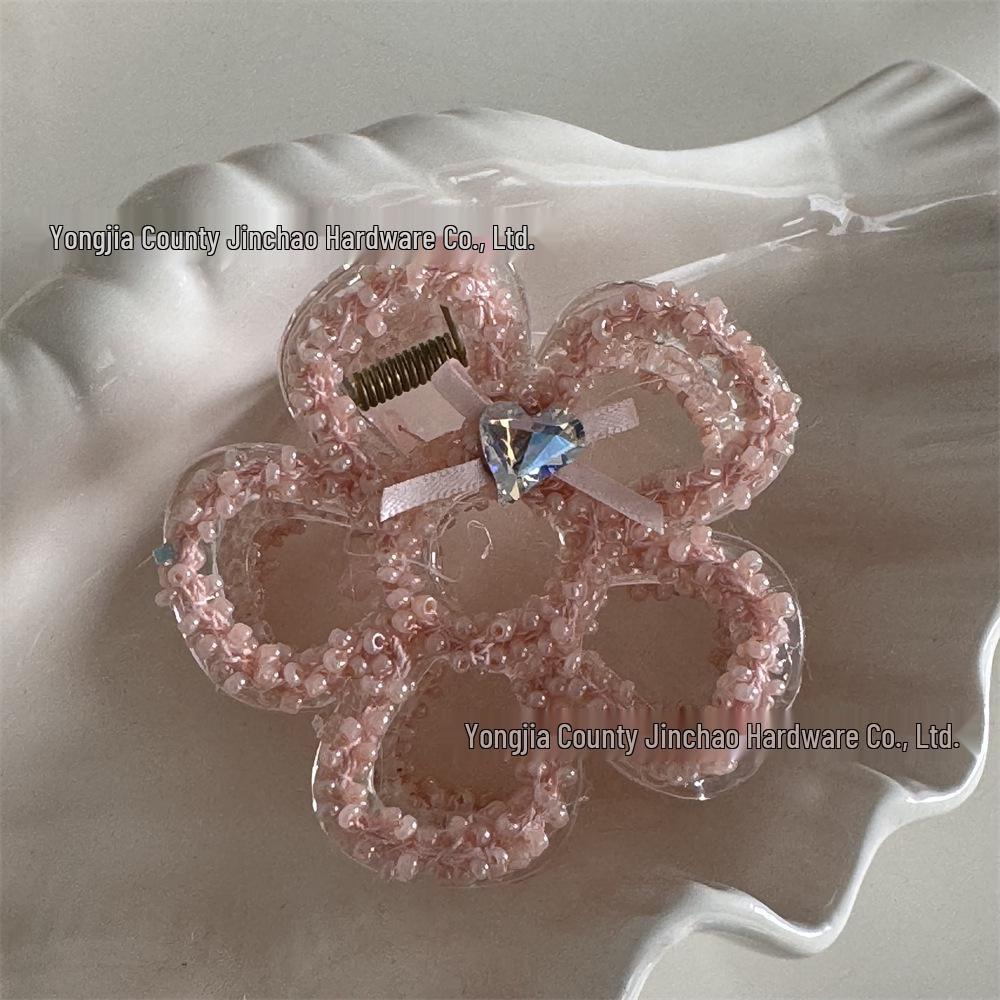 Pink Pearl Flower Hair Claw Bow – Elegant Hairpin Clip for Women Approx. 7cm