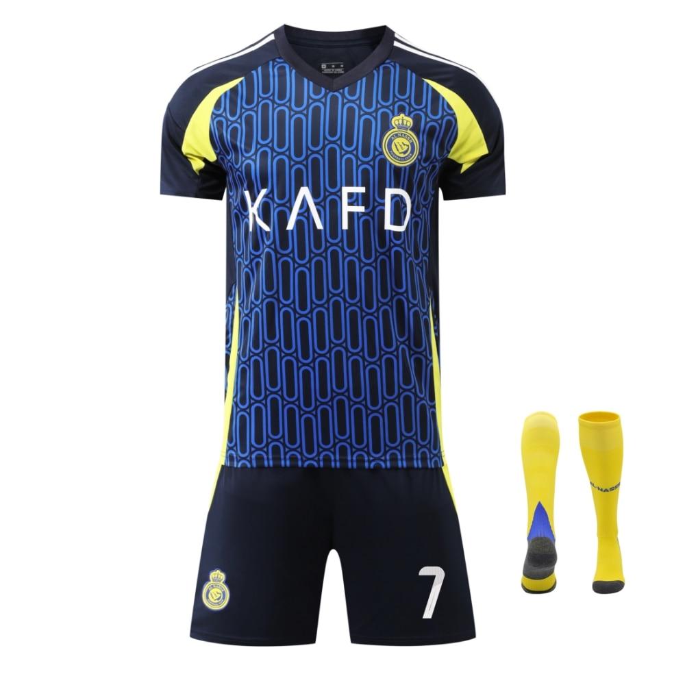 Kids Saudi Ronaldo Football Jersey Suit Sports Equipment Blue Youth Soccer Training Kit