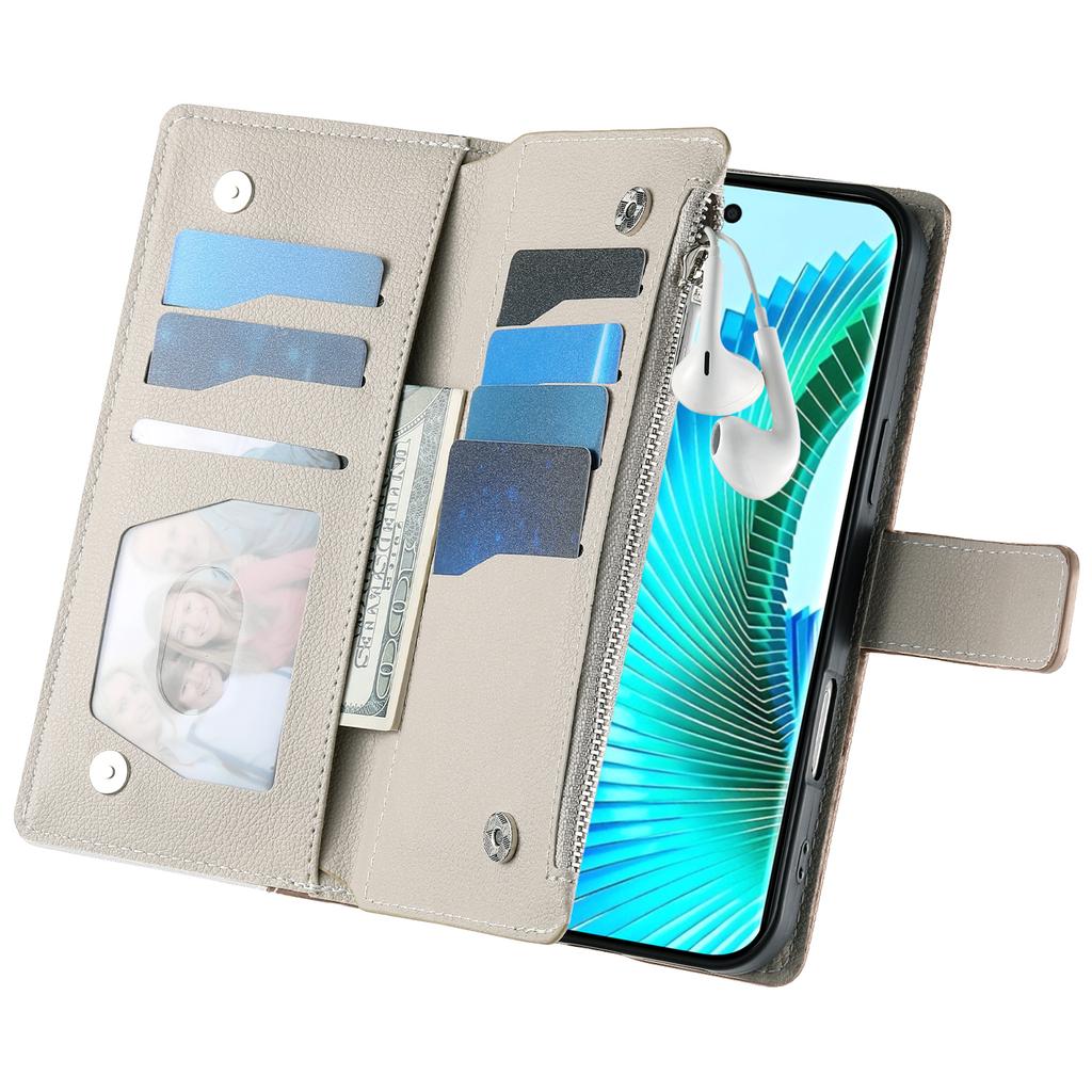 For Honor 90 Case Zipper Wallet Color Splicing Leather Flip Phone Cover with Straps