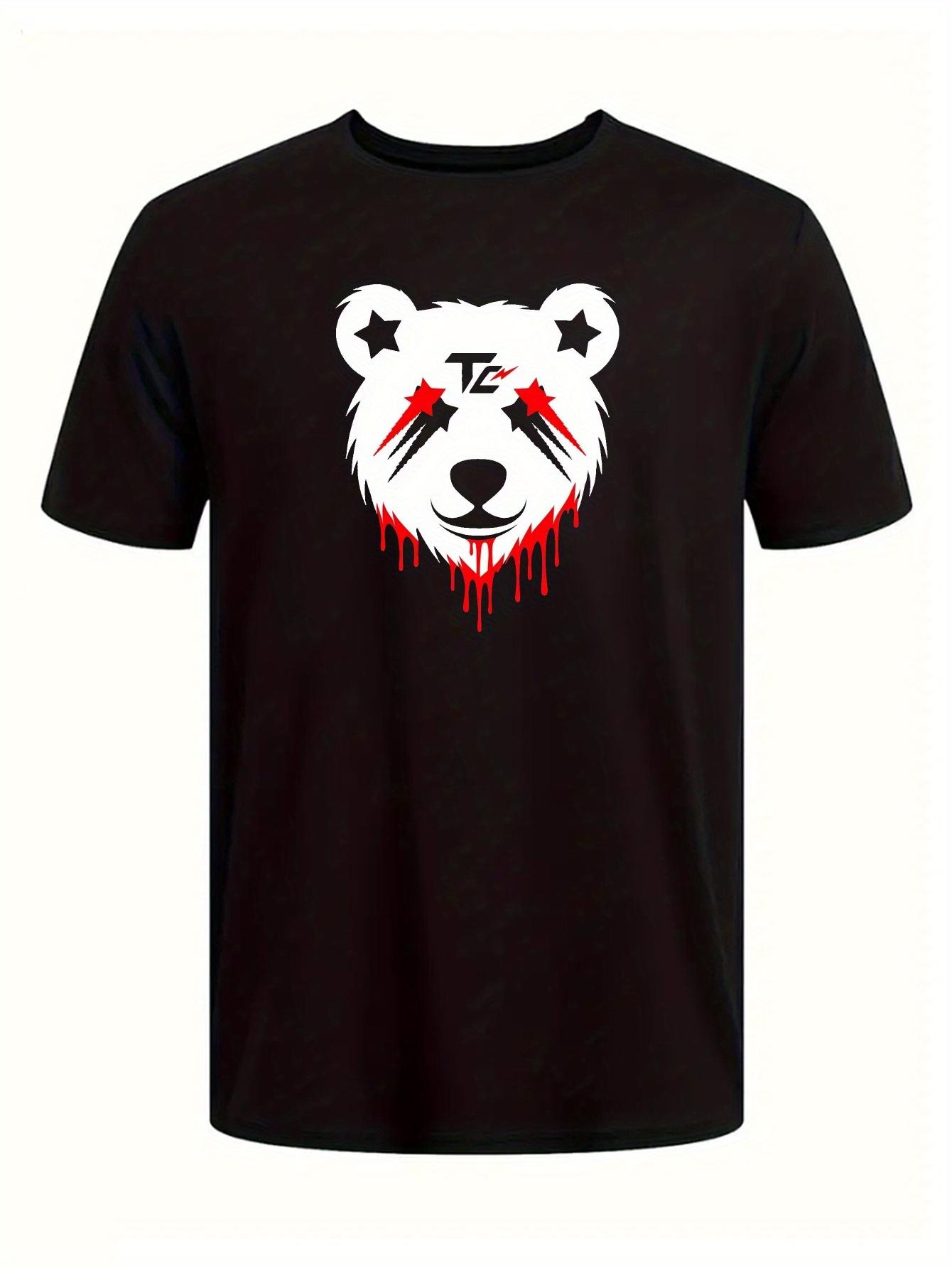 610 Cotton Blend Graphic T-shirt - Summer Casual & Sports Wear with Bear & Stars Print M