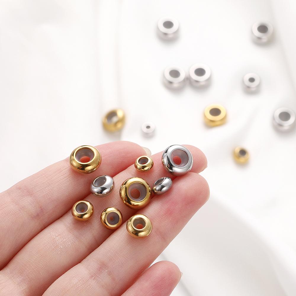 10Pcs 6/7/8/10mm Stainless Steel Adjustment Beads with Non-slip Silicone Ring Gold Color Stopper Spacer Beads for Jewelry Making