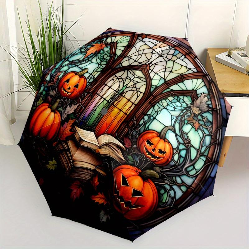 Stained Glass Window with Pumpkins and Books Umbrella Day Gift Y259