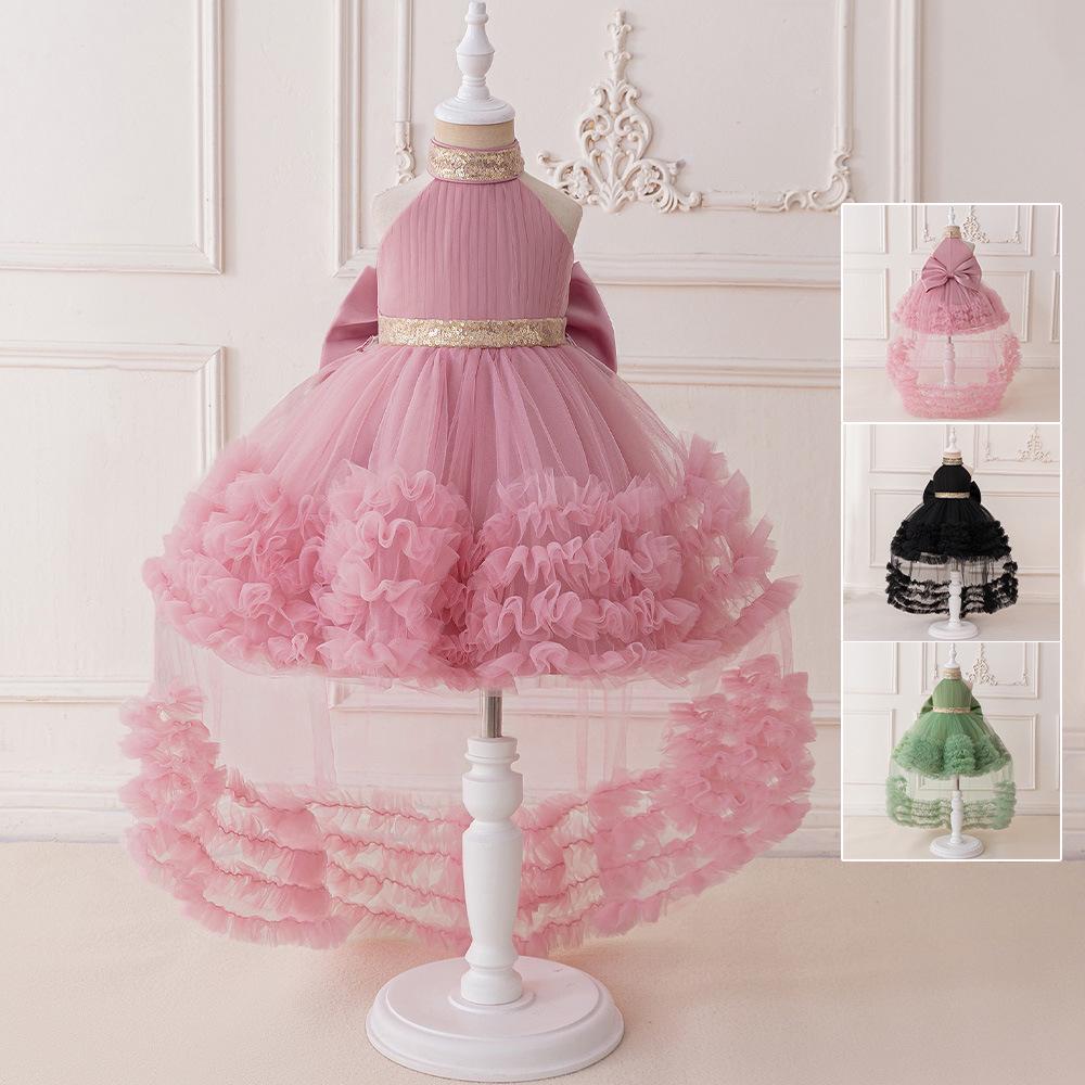 New European and American Children's Puffy Halter Neck Princess Dress with Net Yarn for Concerts and Formal Occasions