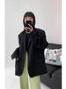 Petite Women's Loose Black Korean Academic Style Mid-Length Suit Jacket