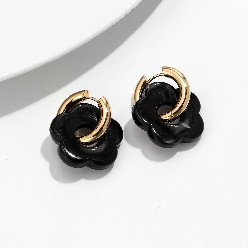 Colorful Flower Resin Acrylic Charms Earring Gold Color Circle Ear Buckle Hoop Earrings Fashion Jewelry for Women