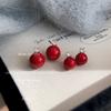 Popular Textured Glass Pearl Stud Earrings New Year's Versatile Elegant Round Zircon Ear Jewelry