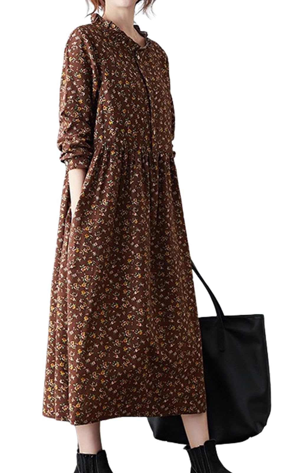 

Второе корни Длинное платье с мелким цветочным рисунком, присборенное, длинное, свободное, легкое в движении, легко стройнит и с принтом, талия, расклешенное, А-силуэта, рукава, красивое,