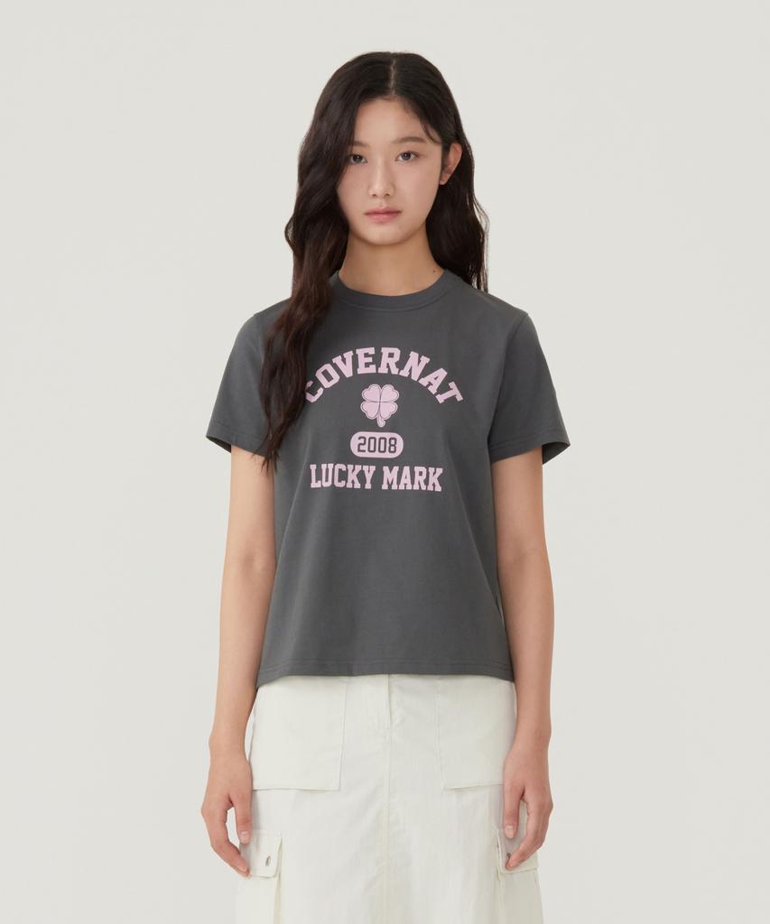 COVERNAT WOMAN Clover Graphic T-Shirt Charcoal