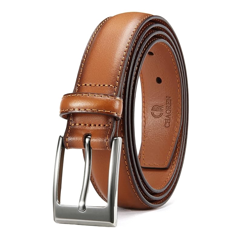 

[CHAOREN] belt men s business suit width 3cm men s belt leather simple Durable multiple sizes businessman work Job hunting uniform (brown, 105cm)