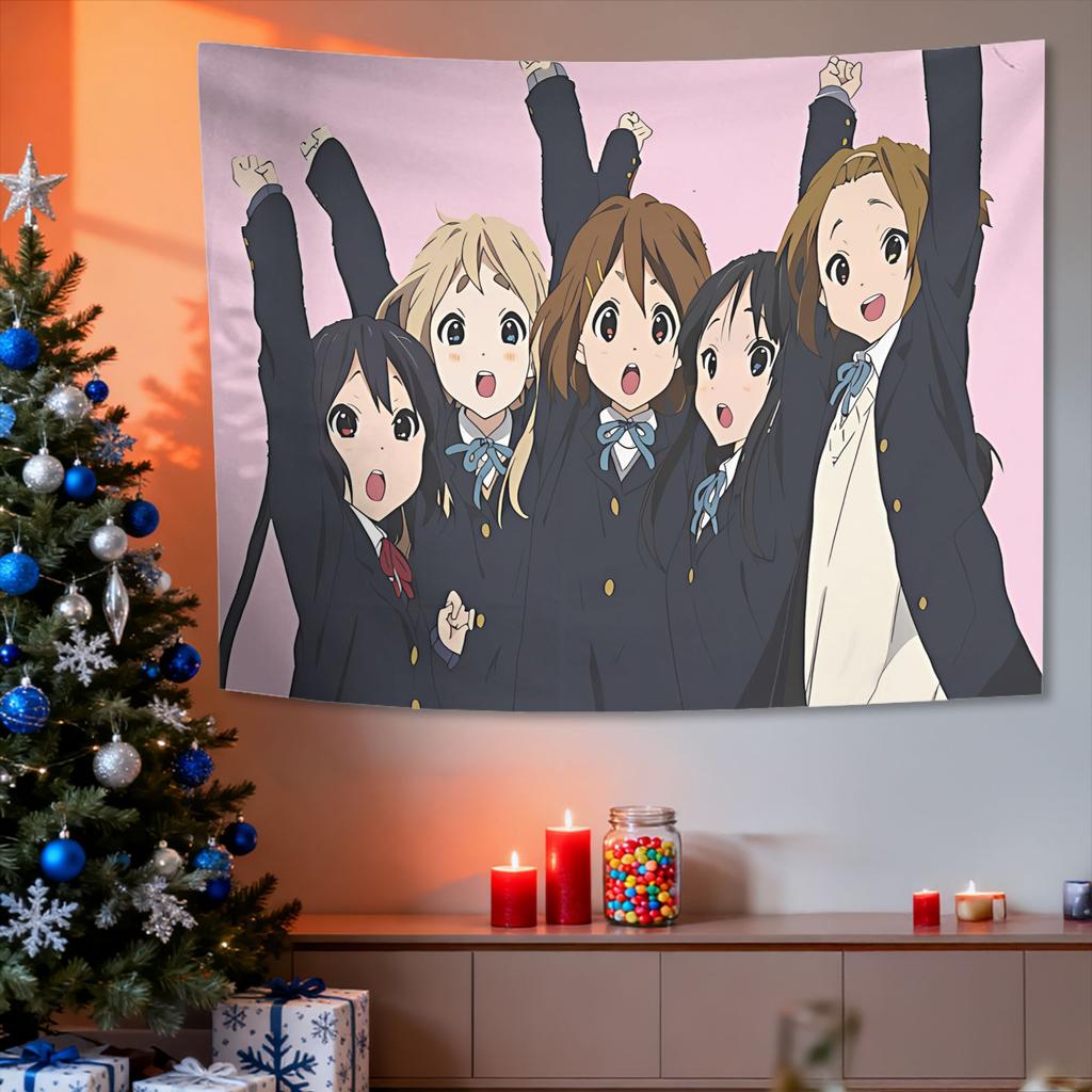 Light Music Girl K-ON Five Person Tapestry, Hirasawa Wei Akiyama Anime Wall Art for Bedroom Living Room