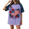Women Casual Short Sleeve T Shirt Denim Patchwork Top 250th Independence Day Commemorative Print Relaxed Fit Lightweight Tee