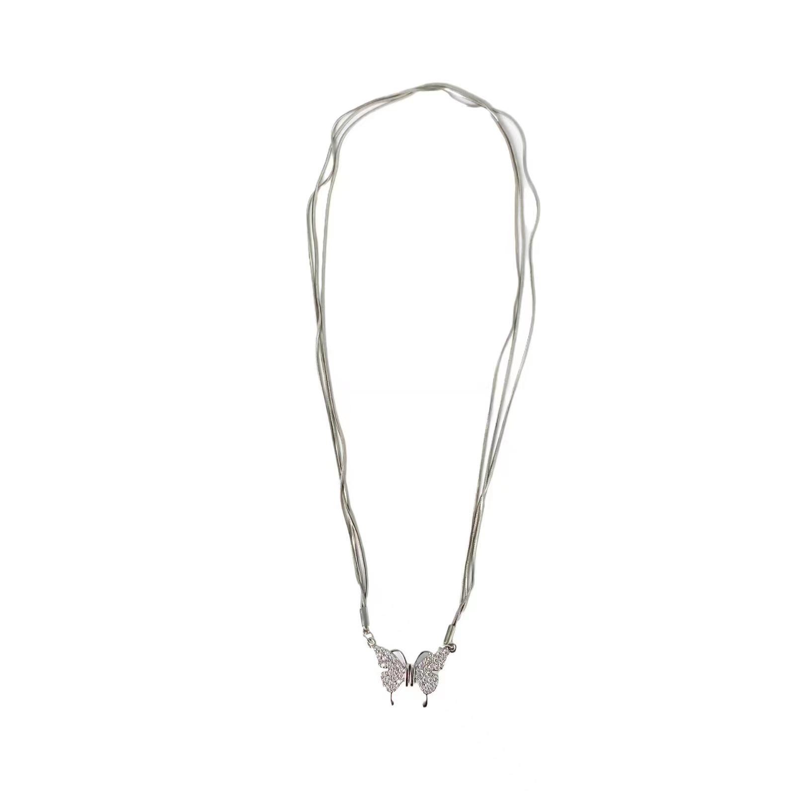 French retro multi-layer chain butterfly pendant necklace women s new niche design simple collarbone chain tide
