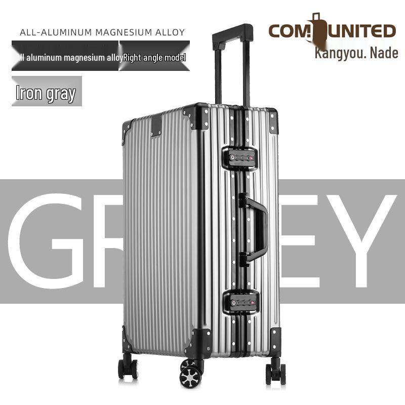 Aluminum-Magnesium Alloy Suitcase with Aluminum Frame, Universal Wheels, Combination Lock - 24" Carry-On for Students & Men's Business Travel.