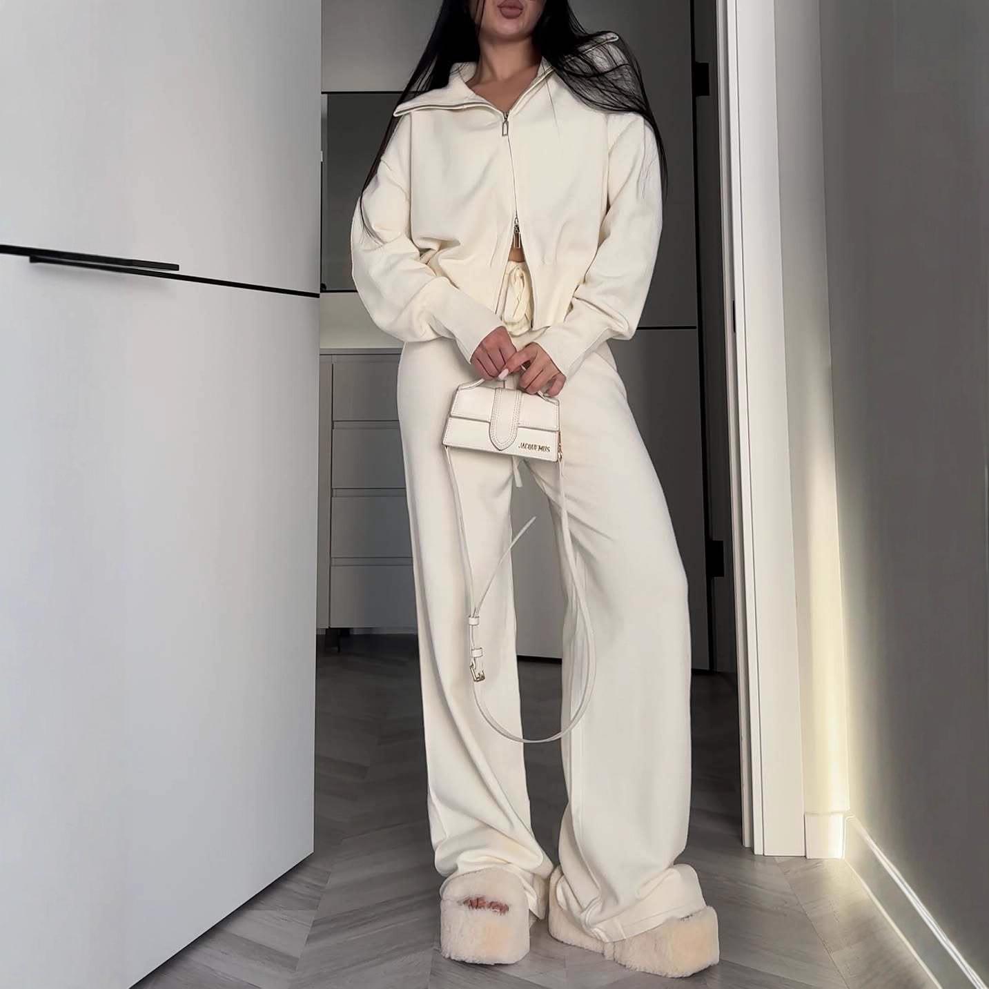 

2025 Autumn Women s Fashion: Versatile Sweater, Collared Shirt & Pants Set M білий/вершковий