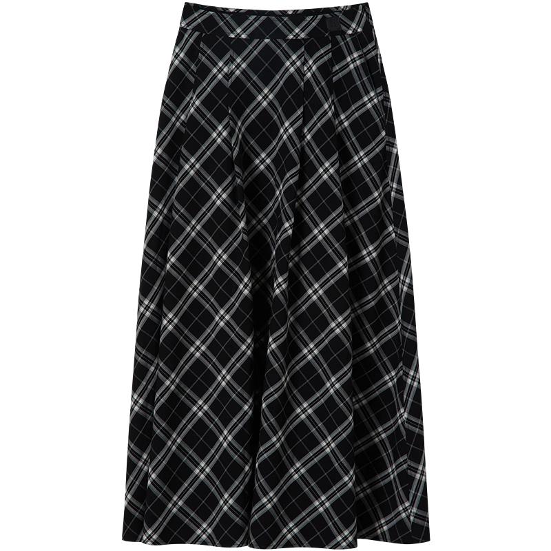 JUZUI Retro Black & White Plaid A-line Skirt