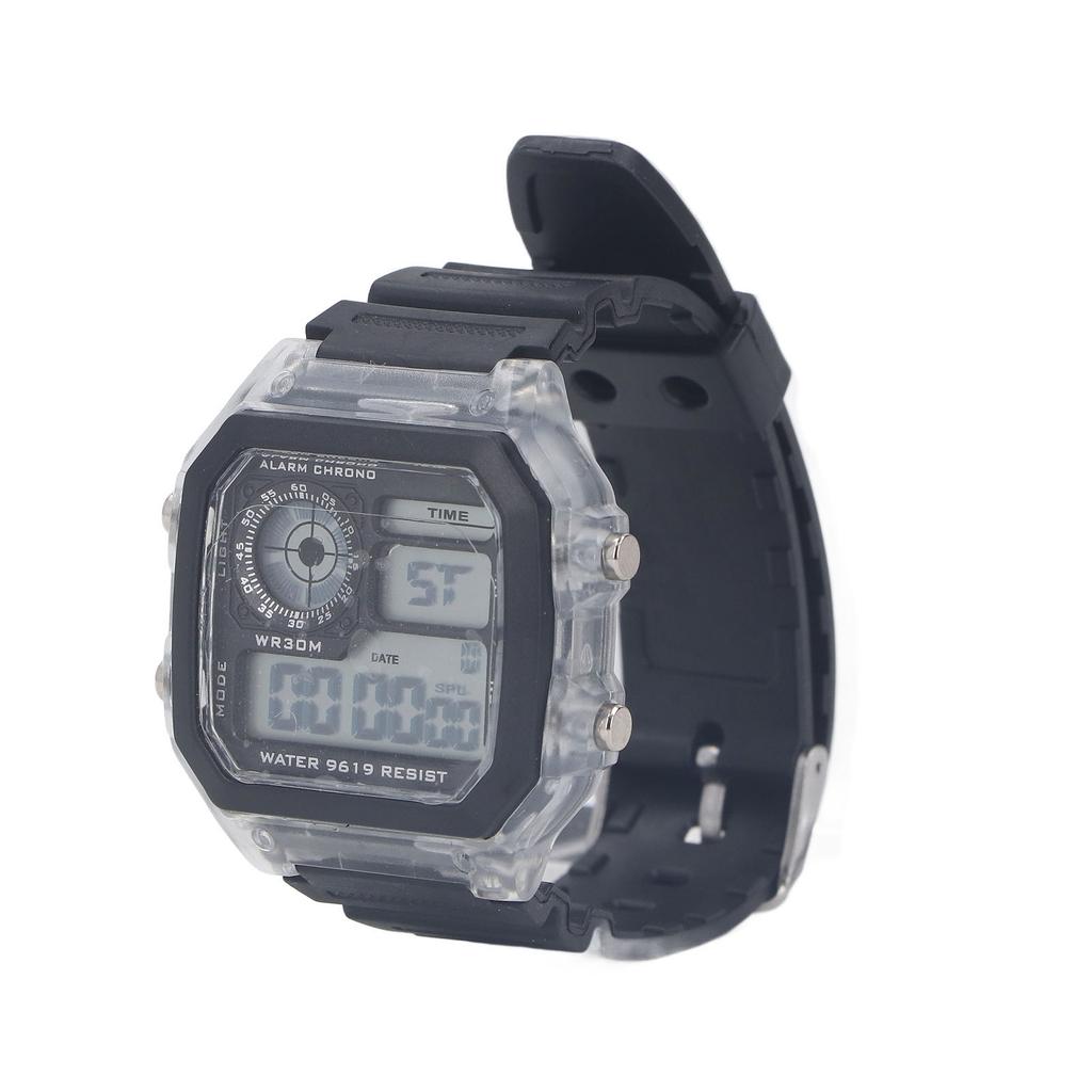 Electronic Sports Watch 12 24 Hours Waterproof Digital Wrist Watch with Luminous Alarm Timing Function Transparent