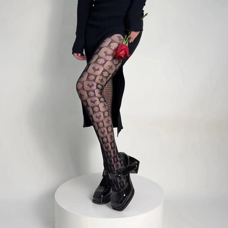 Pruhované asymetrické punčochové kalhoty dámské punčochové kalhoty vysoká elasticita krajka duté síťované sexy punčochy klasické dámské gotické punčochové kalhoty