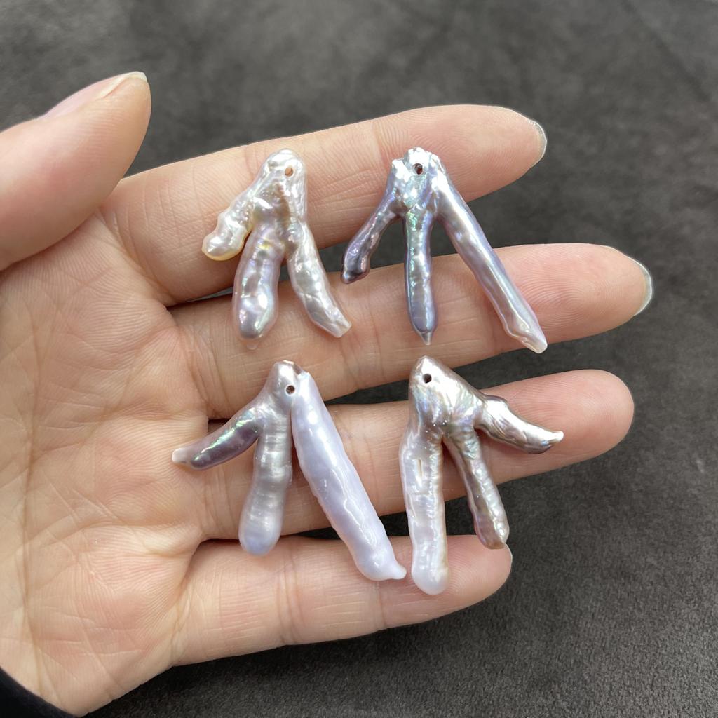 1Pc, Chicken-claw Shape Pearl Pendant With Hole, Natural Freshwater Pearl Charms for Jewelry Making DIY Necklace Bracelet Accessories 18×30mm