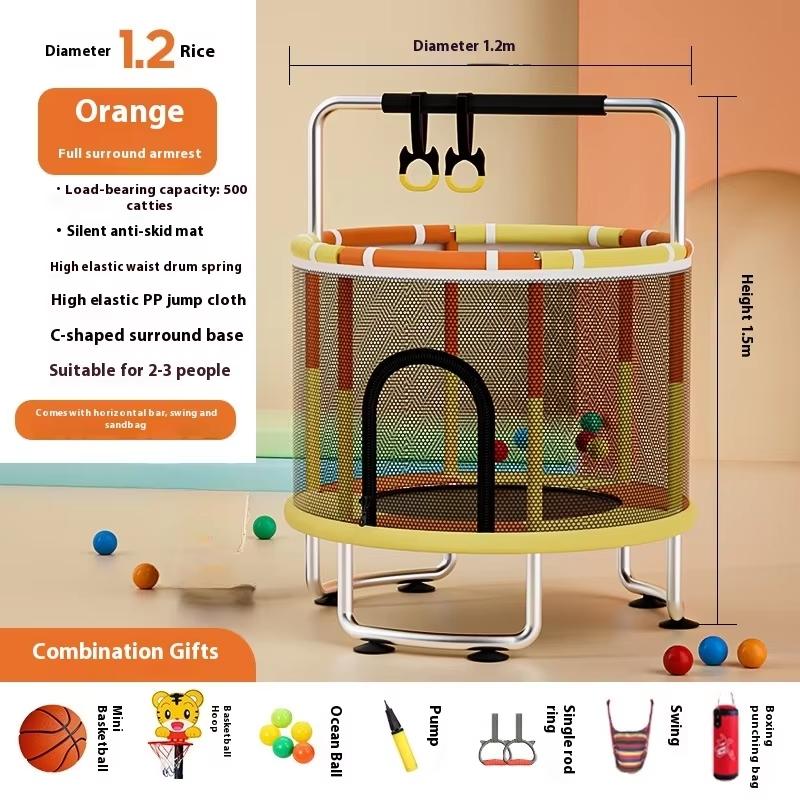 Home children's indoor baby bouncy bed with children's toys, fitness equipment with protective nets, thick steel pipe trampoline