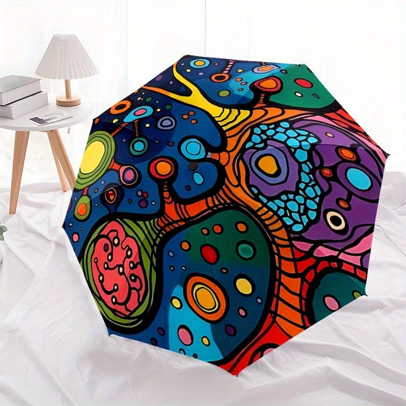 1pc Abstract Patterns Automatic Open/close Folding Compact Umbrella, 8 Rib Sturdy Canopy, Lightweight Portable, Everyday Use, Gift,,119