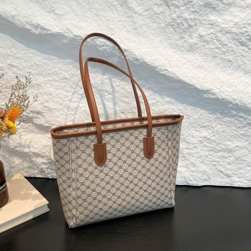 Stylish Casual Floral Print Tote Bag For Women Large Capacity Shoulder Bag In Khaki Brown White