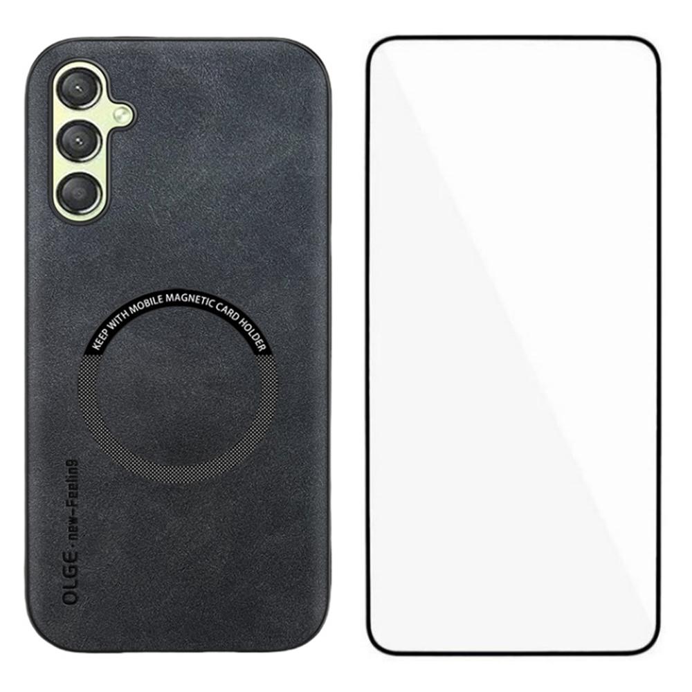 WANLONFENG YBP Series For Samsung Galaxy A25 5G (Global) (161.0mm) Magnetic Case with Tempered Glass Film PU+TPU Phone Cover Large Cutout