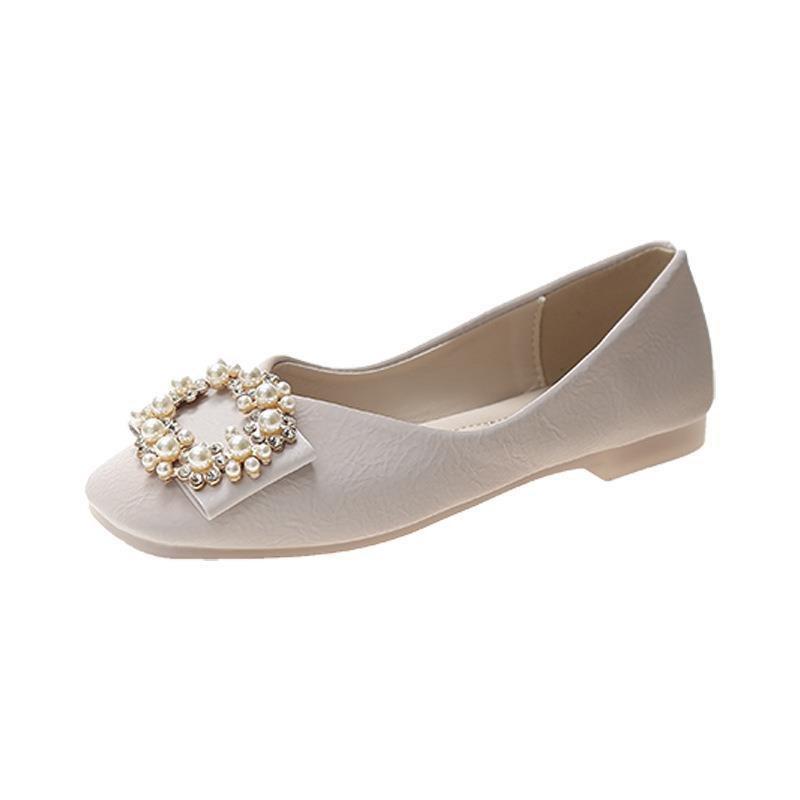 Single Shoes Women'S Year Soft Sole New Internet Celebrity Spring Evening Soft Leather Versatile Gentle Shallow Mouth Doudou Flat Bottom Evening Shoes