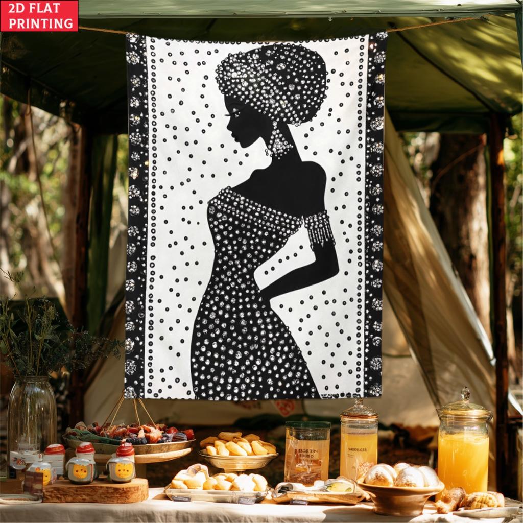Black And White African Woman Silhouette Wall Tapestry Modern Art Decor 2D Flat Printing