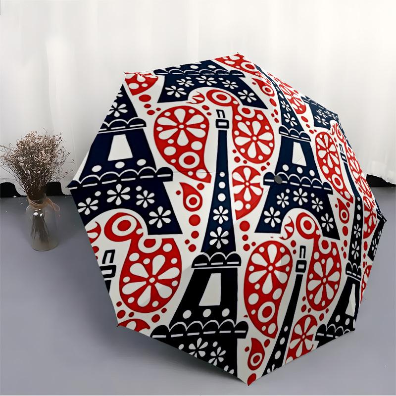 1pc Eiffel Tower Pattern Automatic Folding Umbrella - 8-Rib Automatic Open/Close, Large Canopy Birthday Festival Gift Yy251217122