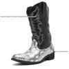 Men's Mid-Calf Snake Print Leather Western Cowboy Boots