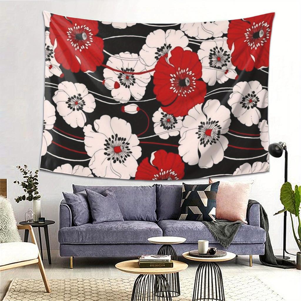Bold red and white floral tapestry Enhance your space with vibrant poppy flower design perfect for home decor