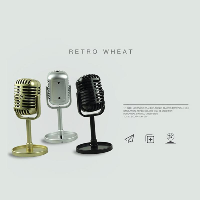 Lightweight Vintage Microphone Props Model Retro Microphone Stage Table Decor for Kids Party Pretend Toy 165mm/6.5-inch
