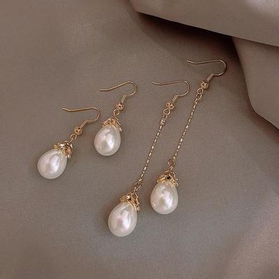 "Elegant Long Pearl Ear Hook Earrings - Retro Palace Style"