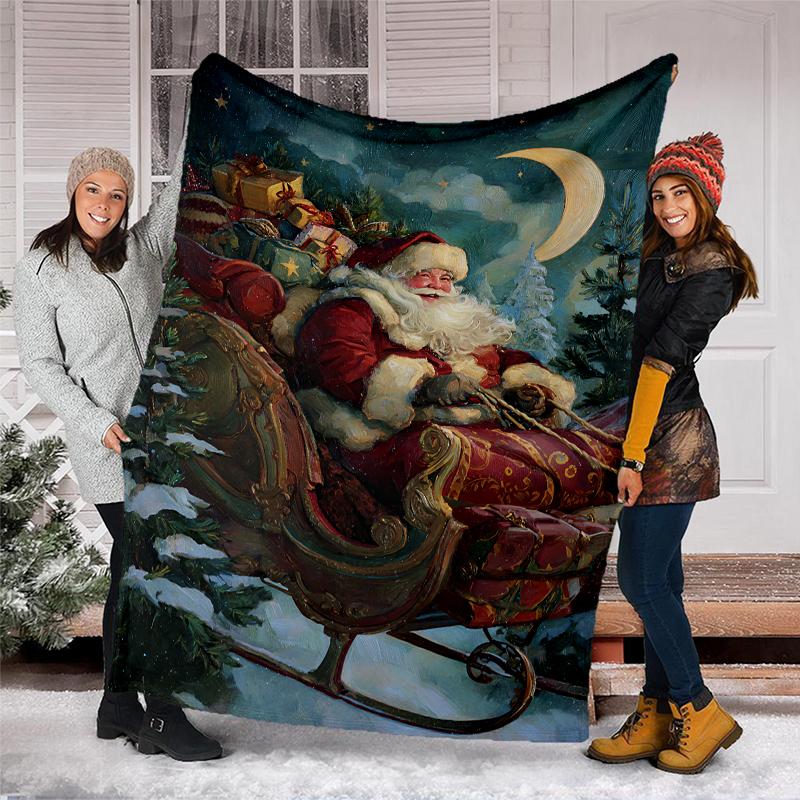 Christmas Santa Claus Theme Printed Blanket - Perfect for Couch, Bed, Travel & Outdoor Use | Machine Washable, Cozy & Durable.