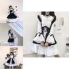 Charming Lolita Dress Maid Uniform Outfit With Bustle Apron And Headdress For Cosplay