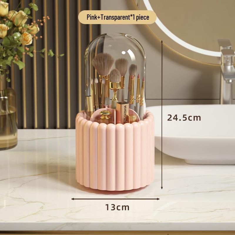 Rotating Makeup Brush and Lipstick Organizer – Dustproof Cosmetic Storage with Partitioned Design