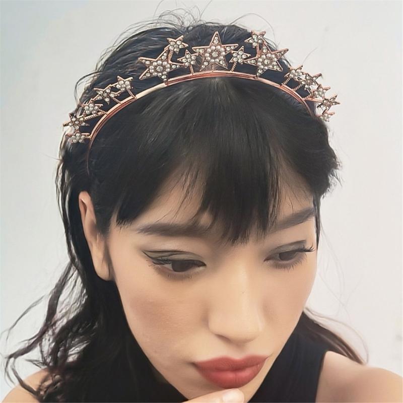 Rhinestones Star Headband for Women Evening Party Gathering Shimmering Star Hairband Theme Party Electroplate Headwear