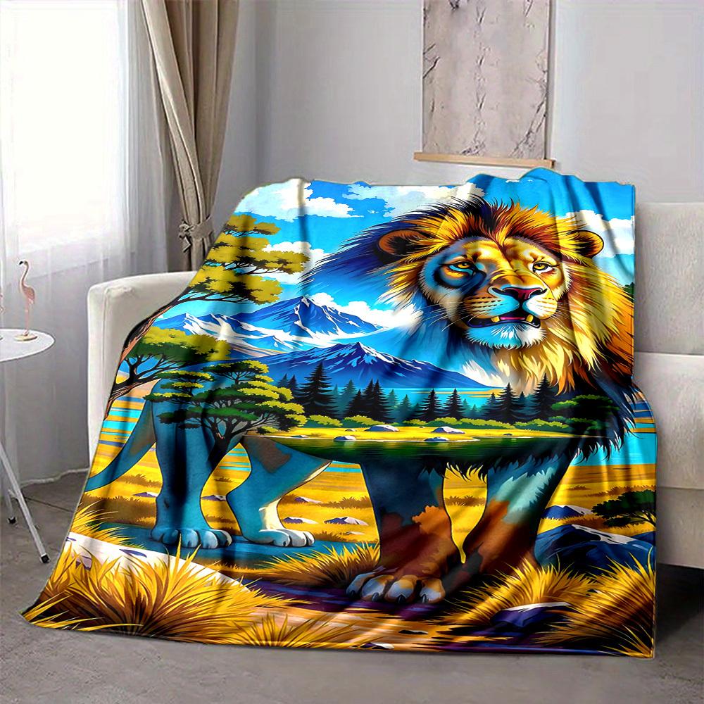1pc Lion Safari Landscape Blanket Lightweight Blanket Throw Blanket For Sofa, Bed, Travel, Camping, Livingroom, Office, Couch, Chair yy251010016