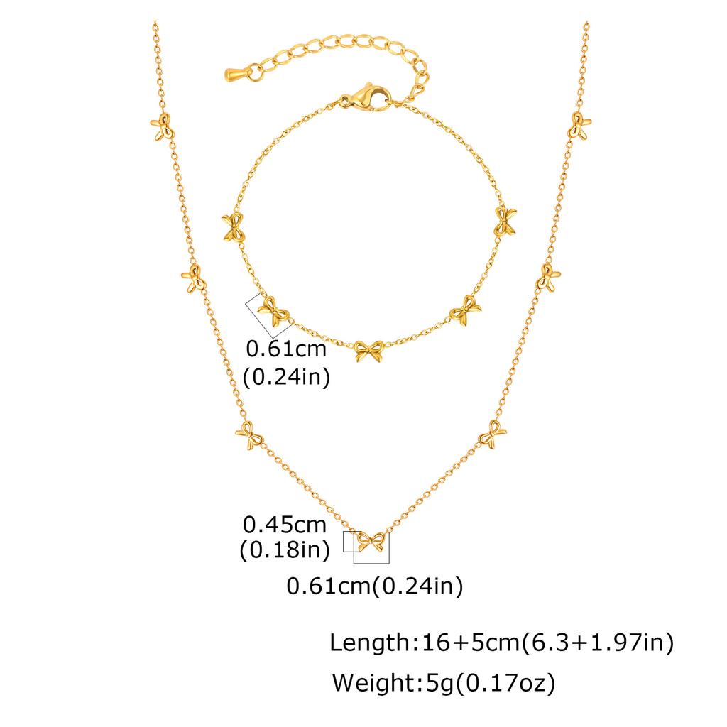 Women's Bowknot Bracelet, Gold Color Stainless Steel Chain, Minimalist Dainty Bow Jewelry