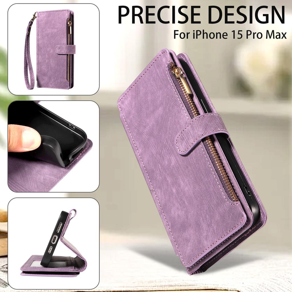 Suitable for iPhone 16 Wallet-style Phone Case, Retro Zipper Apple 17 Pro Max Back Cover Leather Case, Samsung S25