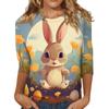Damen Osterhasen T-Shirt Mode Langarm Rundhals Normales Oberteil Feiertagswochenende Print Floral Rot Frühling Herbst Outfit