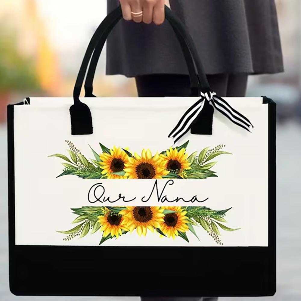 Personalized Sunflower Tote Bag Floral Gift for Mom Teacher Grandma Sunflower Lovers Birthday Bridal Shower Honeymoon Trip Gift