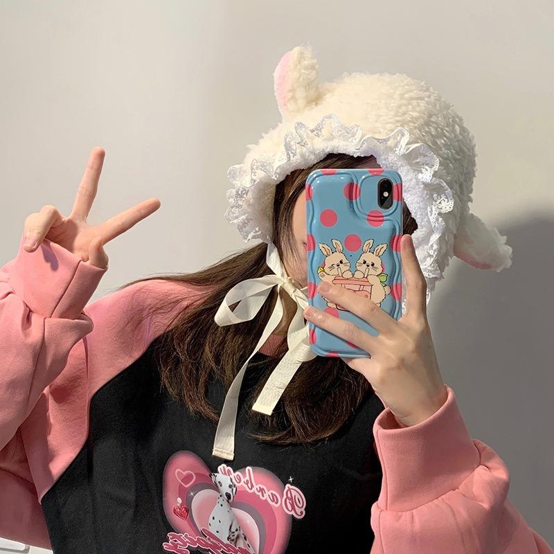 Sweet and Cute Girl Lamb Wool Woman, Warm In Autumn and Winter, Cold-proof, White Face, Lamb Ear Hat Woman