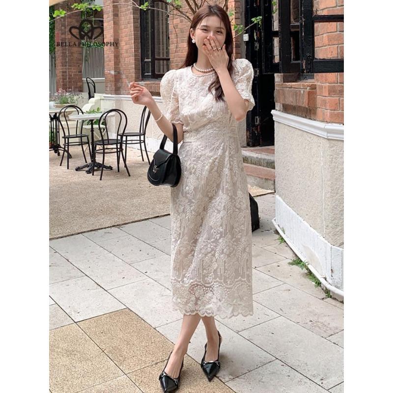Summer New French Style Elegant Round Neck Embroidered Dress Short Sleeve Dress Women Elegant Party Dress