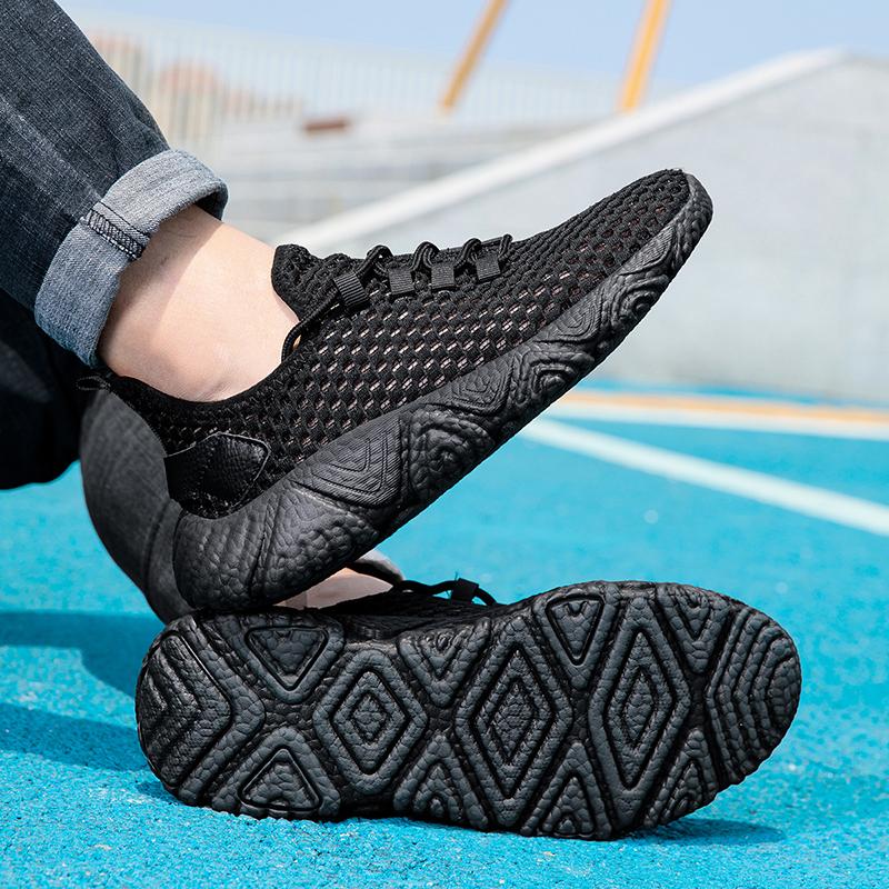 Summer New Men's Breathable Mesh Shoes, Lightweight and Non Slip Running Shoes, Black Flat Bottomed Women's Casual Sports Shoes
