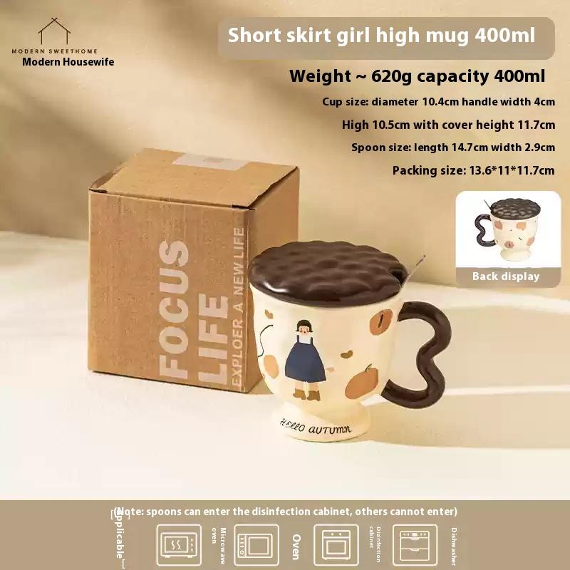 

New Cartoon Style Cartoon Pattern Retro Girl Ceramic Cup Mug Office Home Drinking Cup Breakfast Milk Coffee Cup Coffee Mug