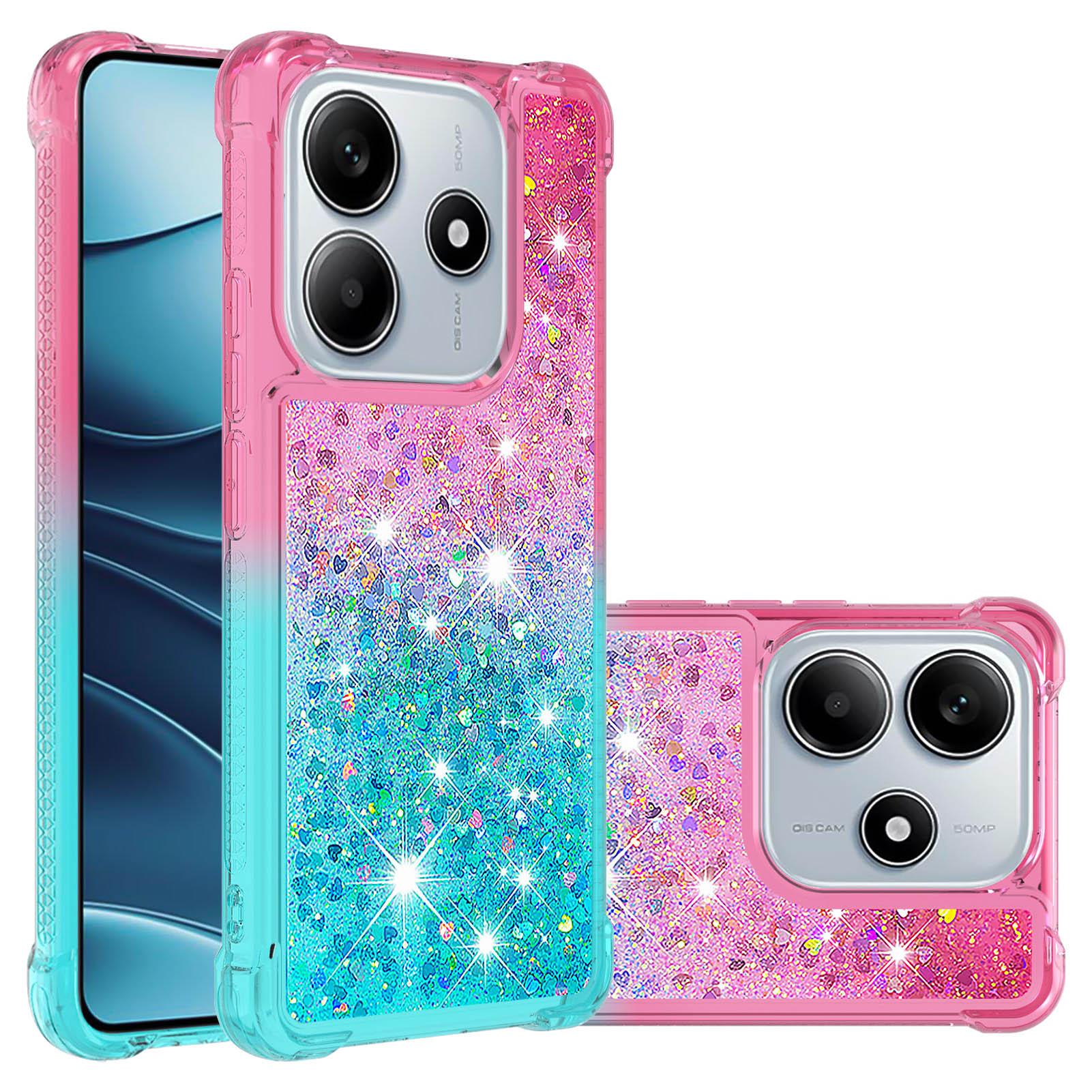 

For Xiaomi Redmi Note 14 4G (163.25x76.55x8.16mm) TPU Case Gradient Quicksand Phone Back Cover Pink+Sky Blue