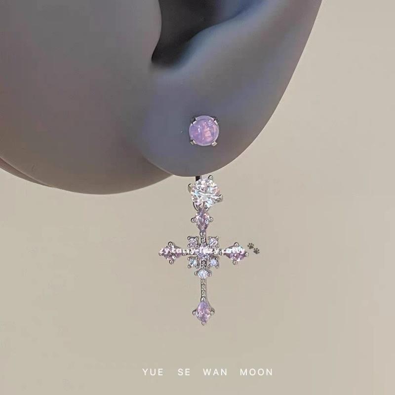 2025 Fashion Purple Zircon Stud Earrings for Women Shiny Cross Pendant Earrings Hip Hop Ear Studs Zircon Accessories