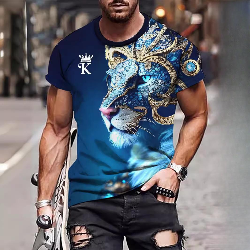 

Summer Round Neck 3D Animal Print Top Fashionable Casual Short Sleeved Men s T-shirts 6XL