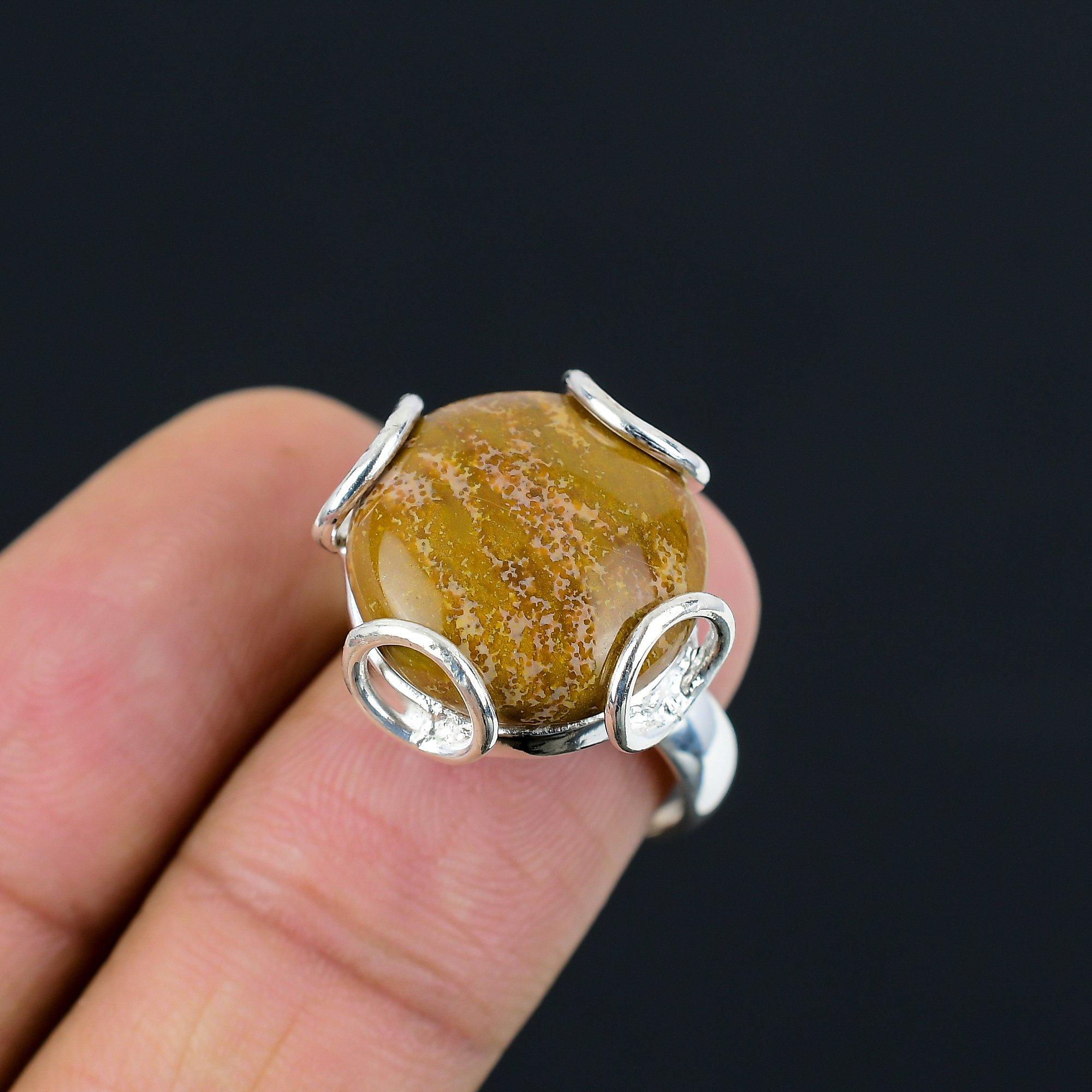 Natural Moroccan Seam Agate 925 Sterling Silver Multi Stone Ethnic Ring Size 7 7